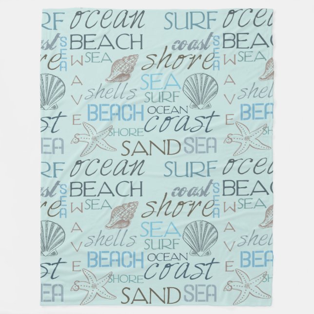 Blå strandskal ocean kust fleecefilt (Framsidan)