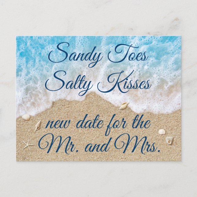 Blå strandvågor ändrar datumet meddelande vykort (Framsida)