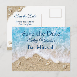 Blå strandvågor Bat Mitzvah Spara datumet Inbjudan Vykort