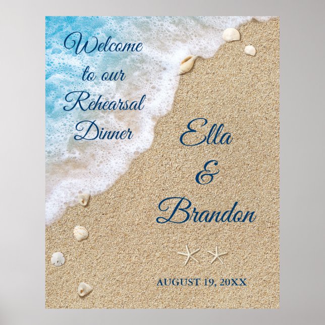 Blå strandvågor Rehearsal Dinner Affisch (Framsidan)