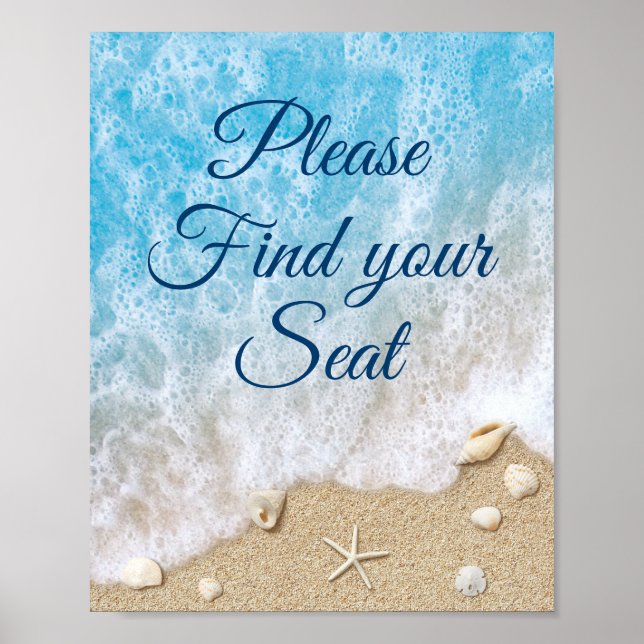 Blå strandvågor Vänligen hitta din plats Affisch (Framsidan)