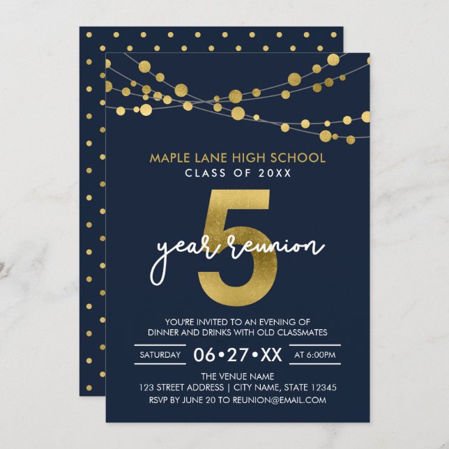 Blå strängar i Ljus 5-årsklass Inbjudningar (Fram/baksida)