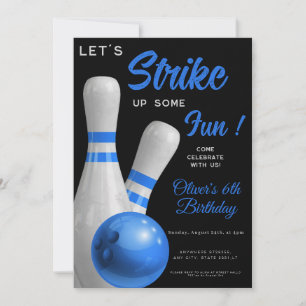 Blå Strike Up Some kul pojke bowling födelsedag Inbjudningar