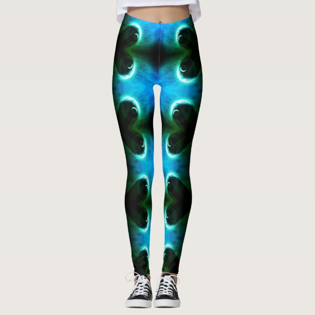 Blå Struktur i bläckfisken med geometriska former Leggings (Framsida)