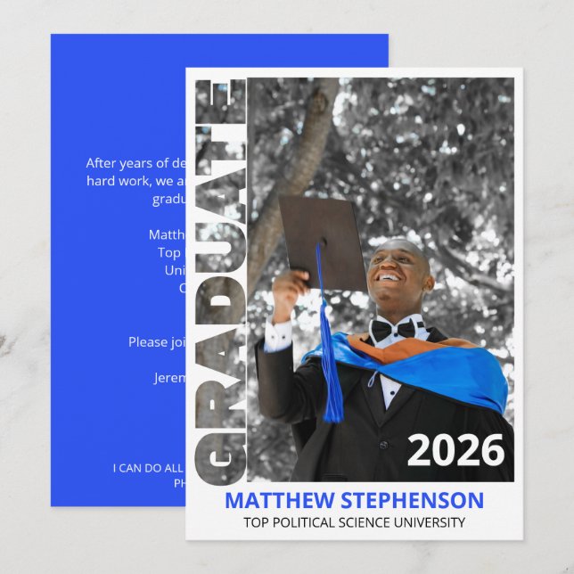 Blå studentexamen klass 2026 tillkännagivande (Fram/baksida)