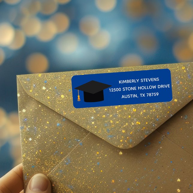 Blå Studentmössa 2023 Party Returadress Etikett (Skapare uppladdad)