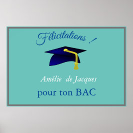Blå studentmössa - Gratulerar i Fransk Poster