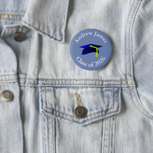 blå studentmössa - klass 2020 - ditt namn knapp