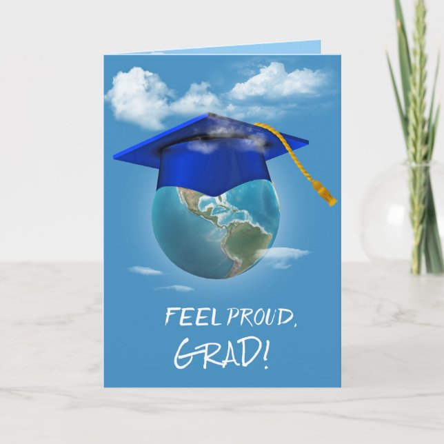 Blå Studentmössa på planeten jorden Kort (Framsida)