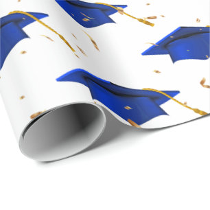 Blå Studentmössor och Guld-konfetti Presentpapper