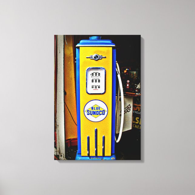 Blå Sunoco vintage bensinpump Canvastryck (Framsida)