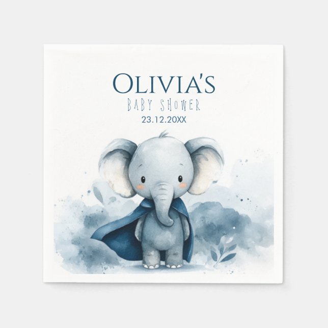 Blå superhjälten Elephant Baby Shower Pappersserve Pappersservett (Framsidan)