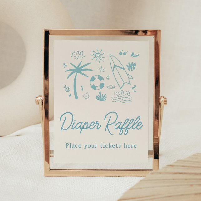 Blå Surfa Baby på babyskor, bläddringsaffle Poster (Blue Surf Baby on Board Baby Shower Diaper Raffle Sign)