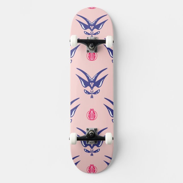 Blå Svala & Rosa Hjärta  Mini Skateboard Bräda 18,5 Cm (Framsida)