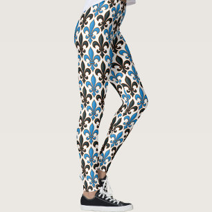Blå Svart Barock Fleur-de-lis Mönsterdesign Leggings