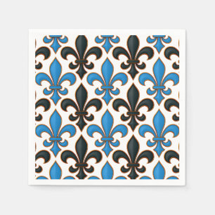 Blå Svart Barock Fleur-de-lis Mönsterdesign Pappersservett