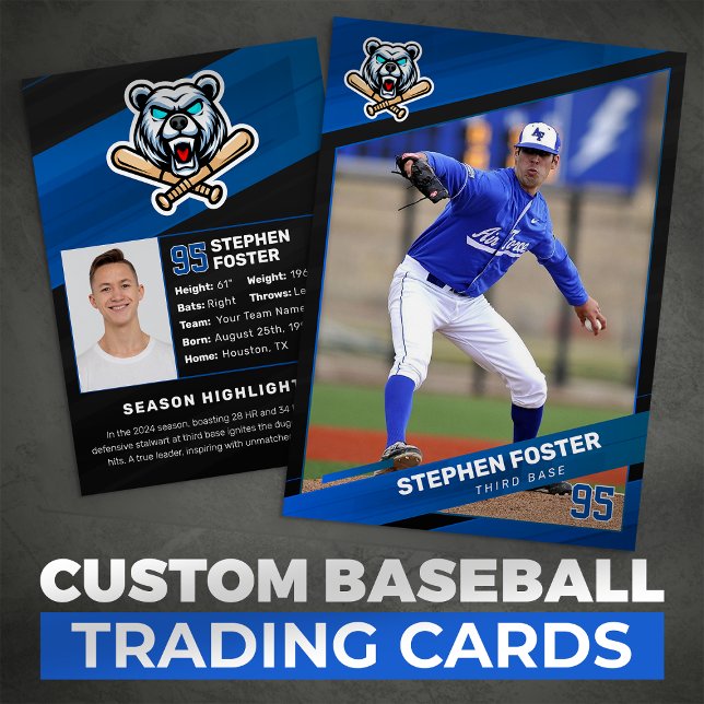 Blå & Svart Basebollkort, Baseboll Trading Card (Skapare uppladdad)