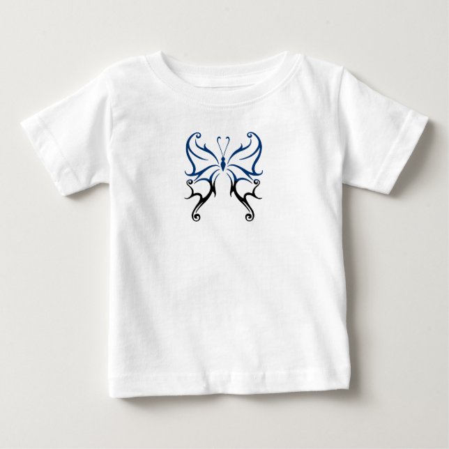 Blå Svart Fjäril T Shirt (Framsida)