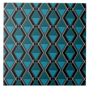 blå svart geometrisk mönster art deco kakelplatta