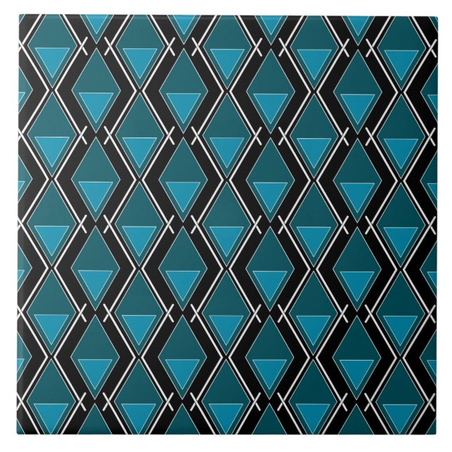 blå svart geometrisk mönster art deco kakelplatta (Framsidan)