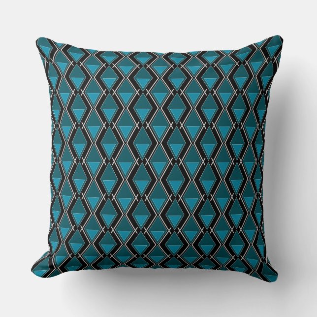 blå svart geometrisk mönster art deco kudde (Framsida)