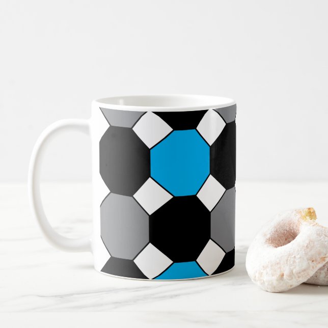 Blå Svart Grå Geometrisk  Kaffemugg (Med munk)