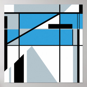 Blå svart Grått Vit MCM-liknande geometrisk design Poster