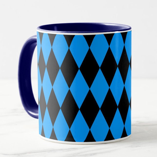 Blå Svart Harlekin Diamanter Rutmönster Design  Mugg (Skapare uppladdad)