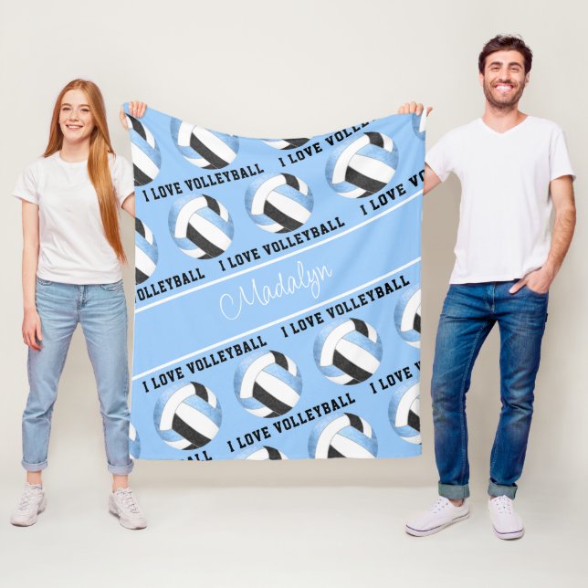 Blå svart I kärlek volleyball-text mönster Fleecefilt (På plats)