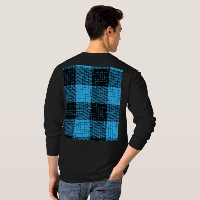 Blå Svart Korsstickad Buffel Kheck T Shirt (Hel baksida)