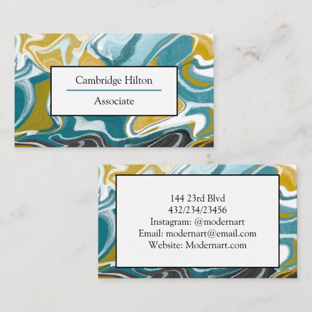 Blå, svart och guld marmor    visitkort (Fram/baksida)
