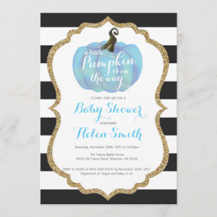 Blå Svart och Guld Pumpa Pojke Baby Shower Inbjudningar