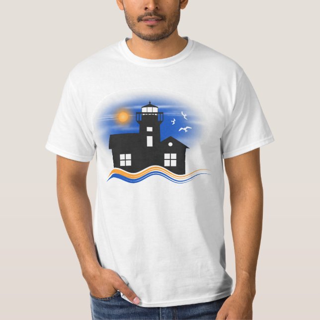 Blå svart och Gult fyr, Sjölandskapet Manar T Shirt (Framsida)