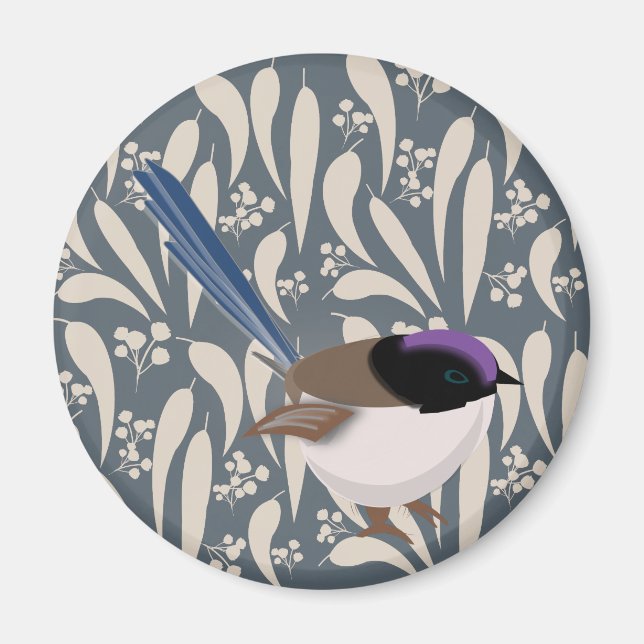 Blå, Svart och Lila Fairy Wren Magnet (Framsidan)