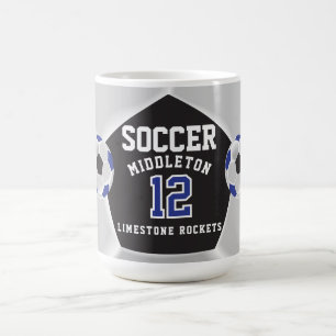 Blå, svart och vit ⚽ idrott kaffemugg