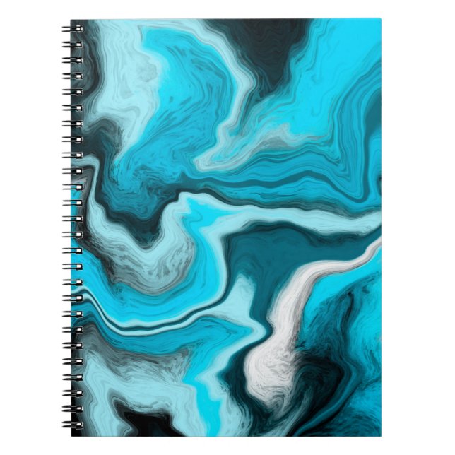 Blå, svart och vit marmorfluid Art Anteckningsbok (Framsidan)