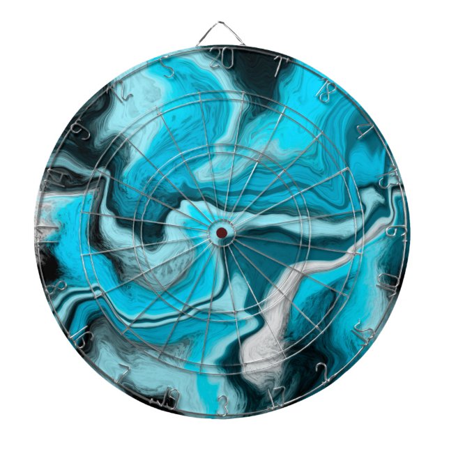 Blå, svart och vit marmorfluid Art Darttavla (Framsidan)