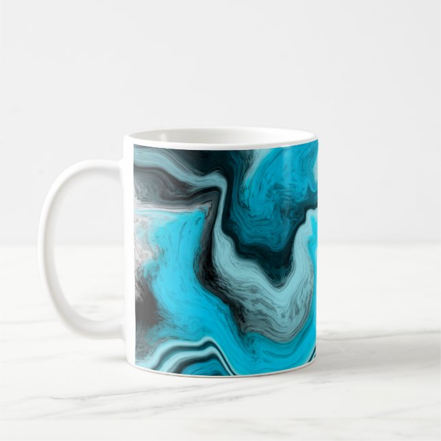 Blå, svart och vit marmorfluid Art Kaffemugg (Vänster)