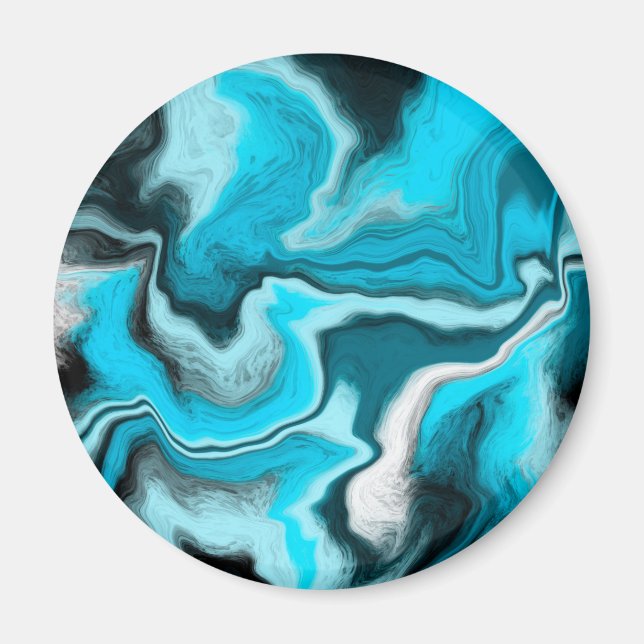 Blå, svart och vit marmorfluid Art Magnet (Framsidan)