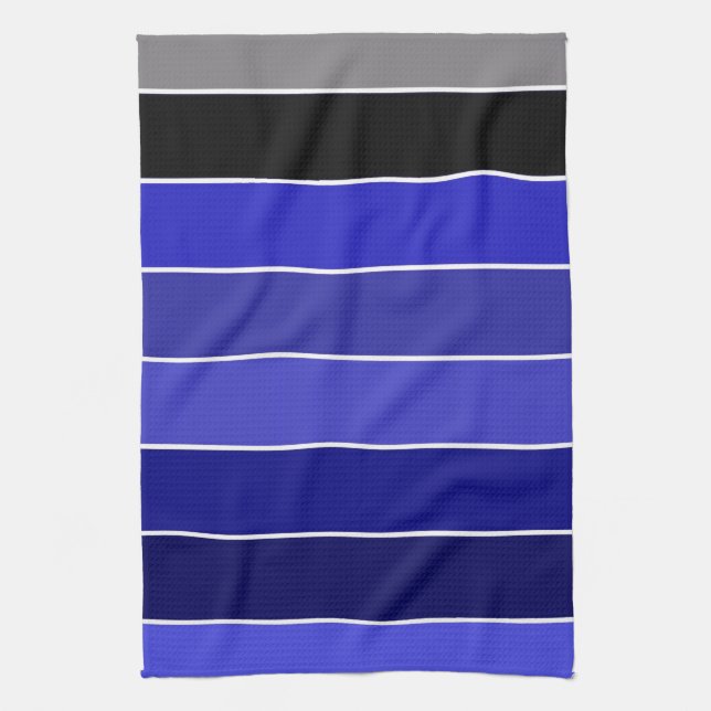 Blå, svart och vit Rand Kökshandduk (Vertikal)
