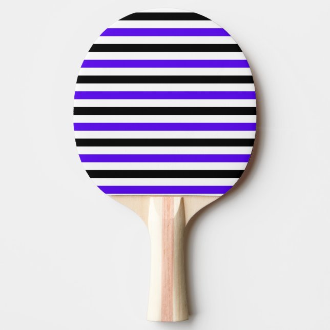 Blå svart och vit randig design pingisracket (Framsidan)