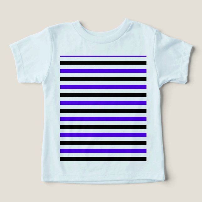 Blå svart och vit randig design t shirt (Design Framsida)