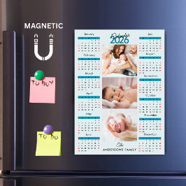 Blå Svart Röd 2026 Kalendern Fotokollage Magnet