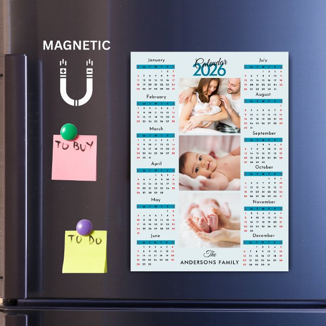 Blå Svart Röd 2026 Kalendern Fotokollage Magnet (Skapare uppladdad)
