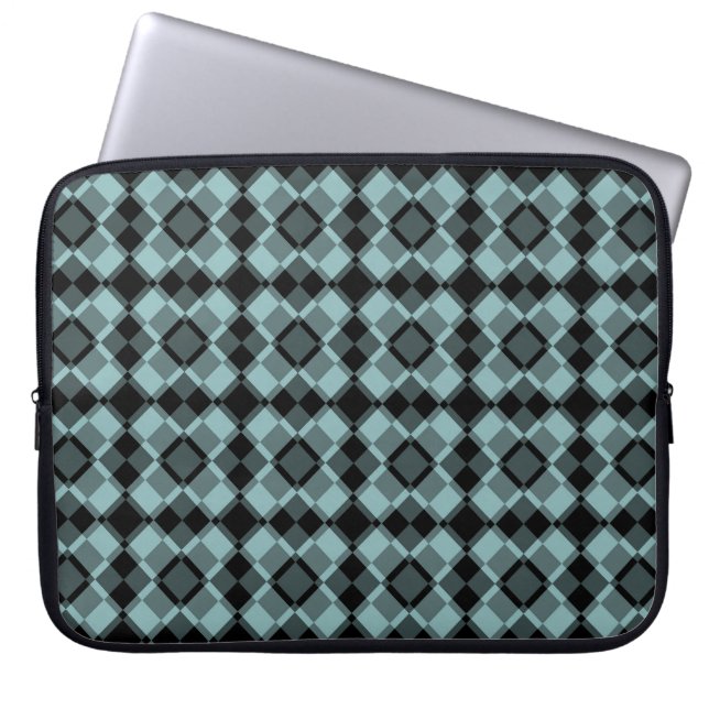 Blå Svart Rutig Argyle Mönster Laptop Fodral (Framsidan)