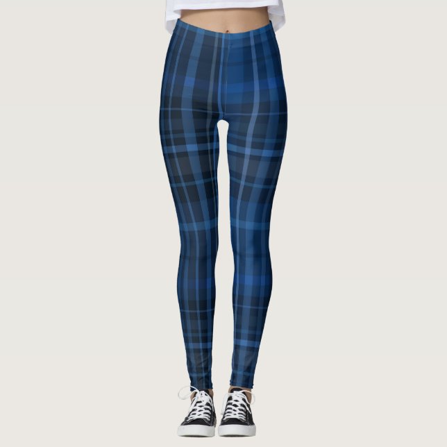 Blå Svart Rutmönster Leggings (Framsida)