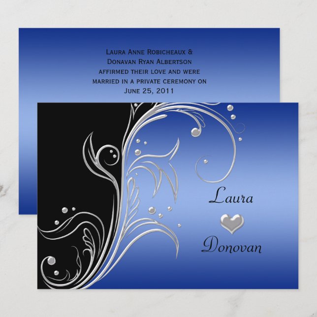 Blå Svart Silver Blommig Virvlar Mottagning Endast Inbjudningar (Fram/baksida)