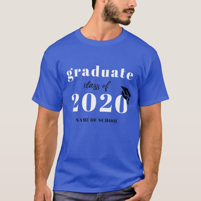 Blå svart Studenten-skolan Namn T Shirt (Framsida)