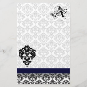 Blå, svart, svart, svart, Pappra, Monogram återvun Brevpapper