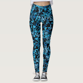 Blå Svart Triangelmönster Leggings